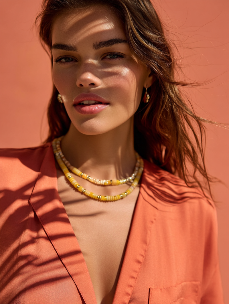 Collier ANTILLES - perles plates naturelles pierres semi précieuses