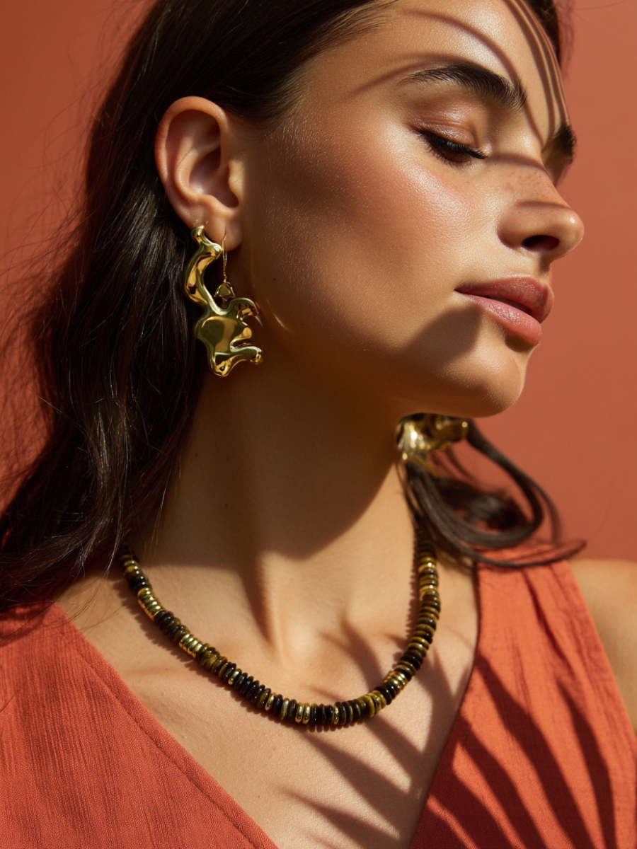 Collier ANTILLES - perles plates naturelles pierres semi précieuses