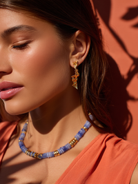 Collier ANTILLES - perles plates naturelles pierres semi précieuses