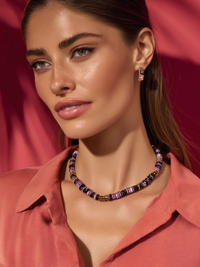 Collier ANTILLES - perles plates naturelles pierres semi précieuses