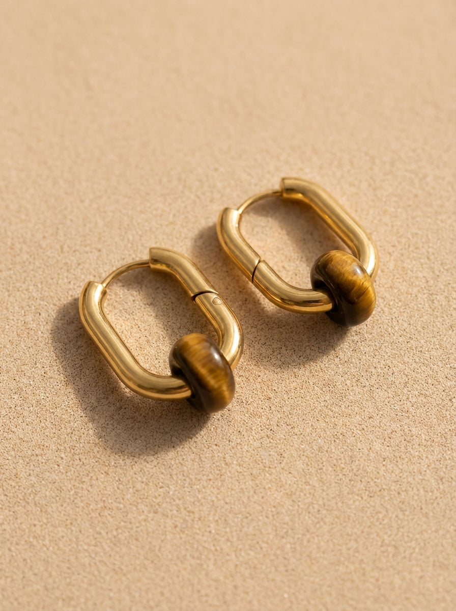 Creoles boucles d’oreilles rectangulaire  oeil de tigre