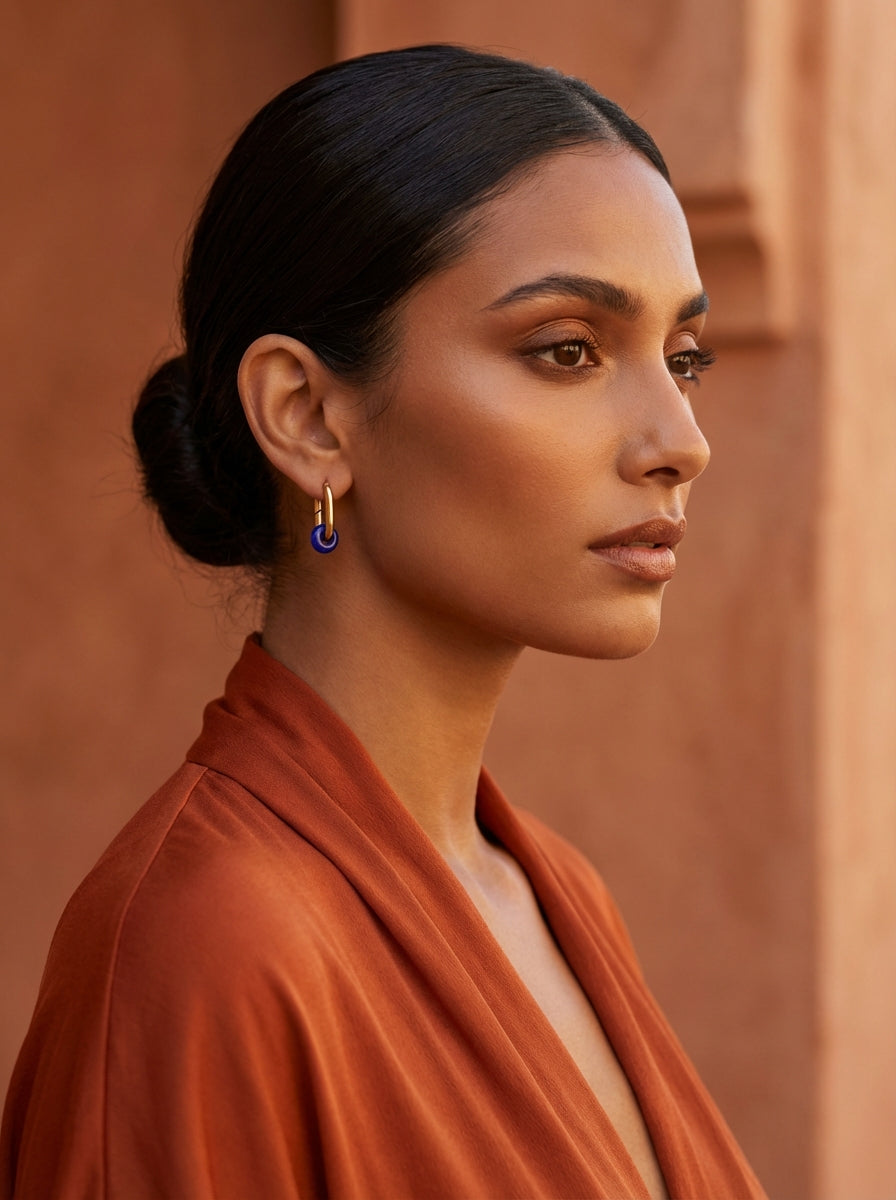 creoles acier inoxydable agate bleue