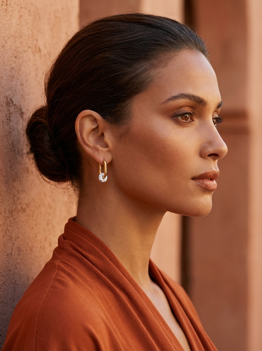 creoles acier inoxydable howlite