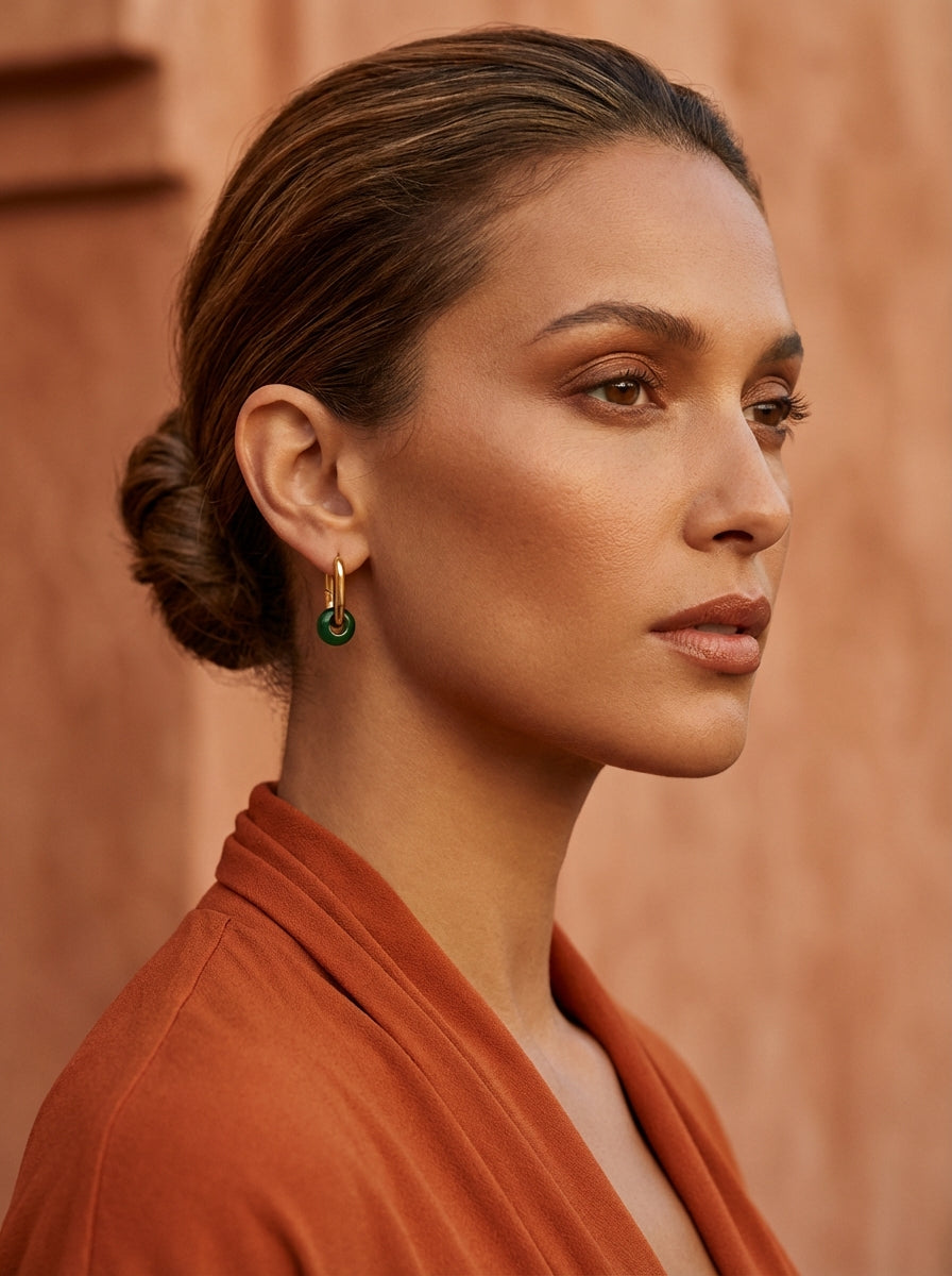 Creoles boucles d’oreilles rectangulaire jade vert