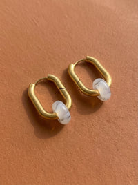 Creoles boucles d’oreilles rectangulaire  agate blanche