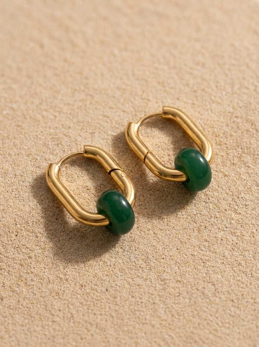 Creoles boucles d’oreilles rectangulaire  jade vert