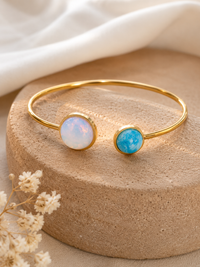 Bracelet Jonc Lagune | Opale Irisée & Larimar Turquoise – Plaqué Or 24k - Univers Larimar