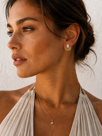 Boucles d'Oreilles Mahina | Pierre d'Opale & Demi-Lune Dorée – Univers Solaire