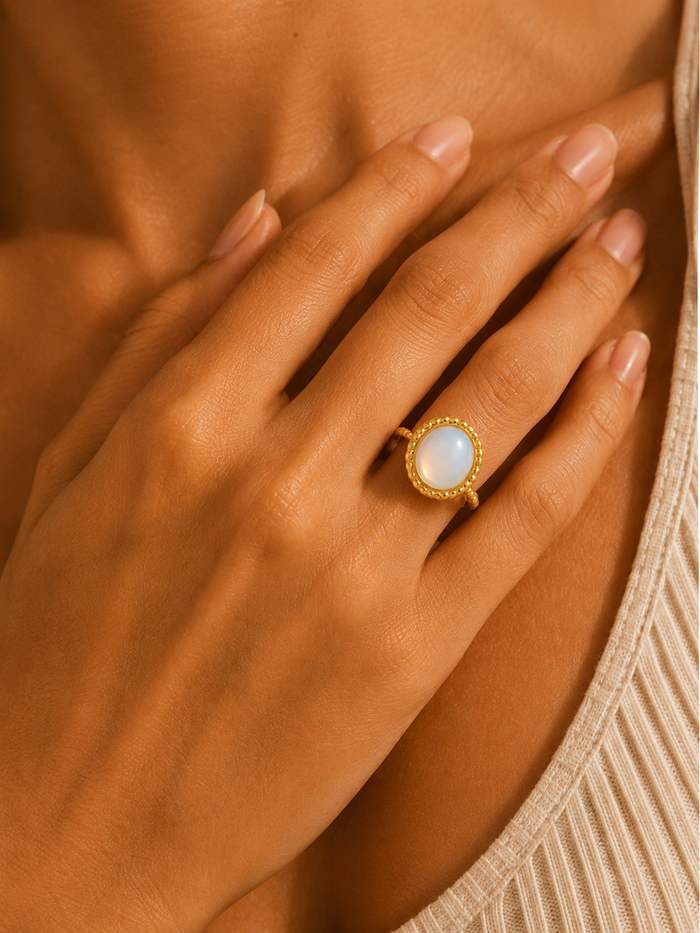 Bague ALIZÉ — Opale & Or 24k | Univers Aquatique